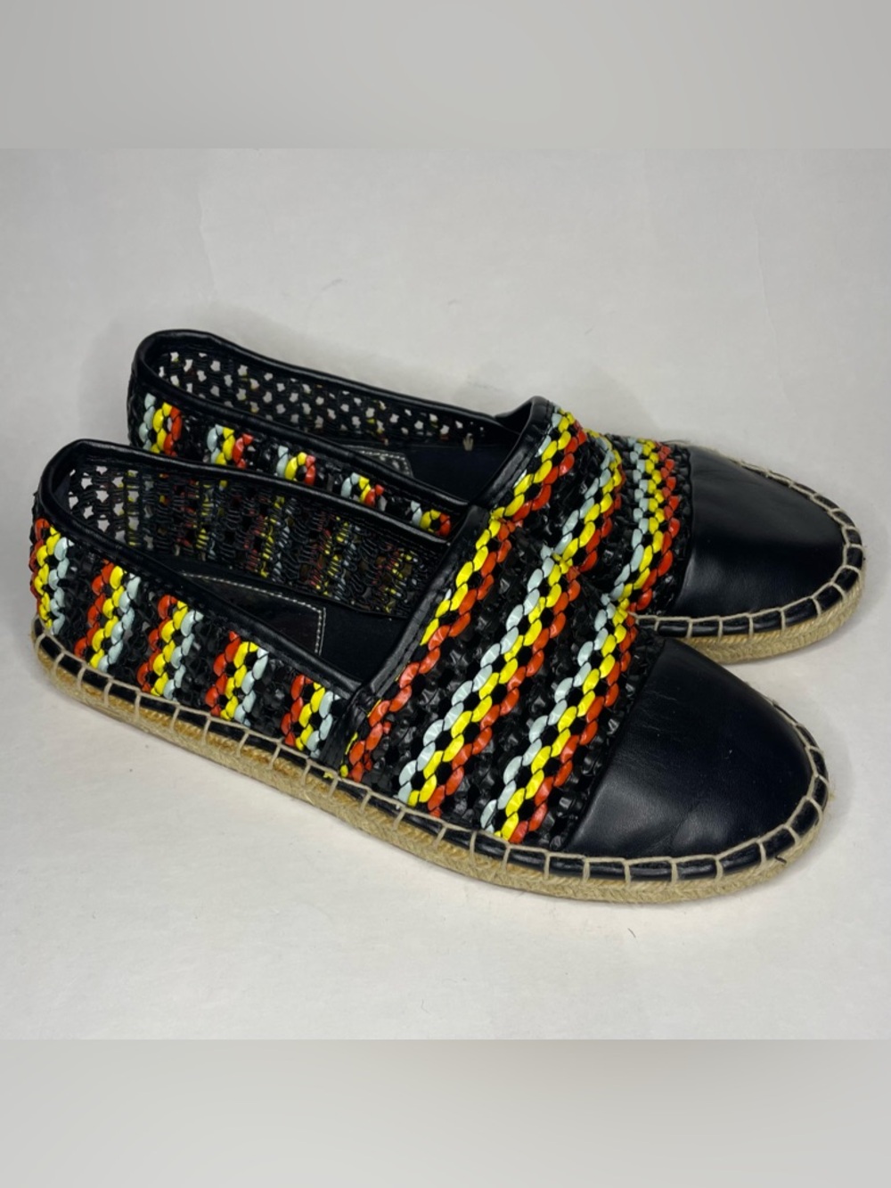Circus by Sam Edelman Leno Black Multi Woven Basketweave Espadrille Flats Size 6